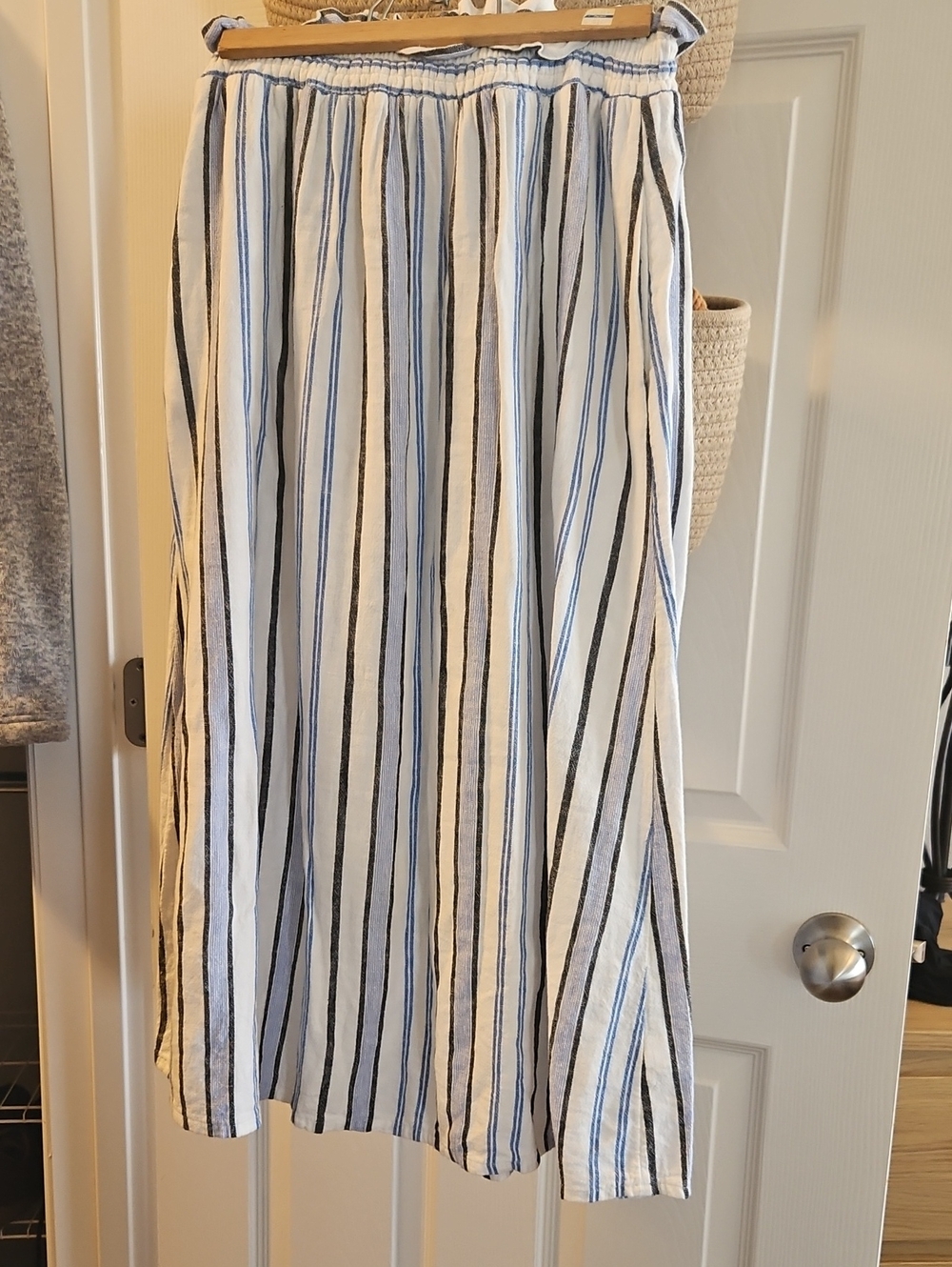 White Maxi Skirt with Blue and Black Stripes